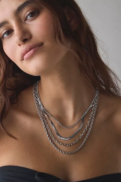 Urban Outfitters Essential Waterproof Chain Layering Necklace Set In Silver, Women's At