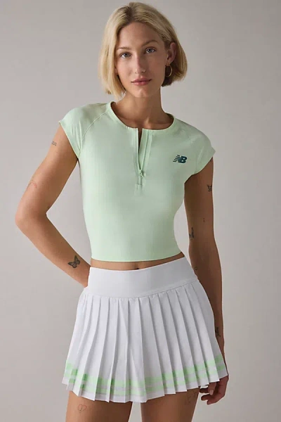 New Balance Tournament Cap Sleeve 1/4 Zip Top In Lime, Women's At Urban Outfitters In Green