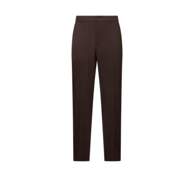 Moncler Wool Blend Gabardine Tailored Trousers, Men, Brown, Size: 48 In Brown