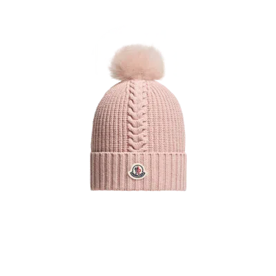 Moncler Wool Beanie With Shearling Pom Pom, Girl, Pink, Size: S