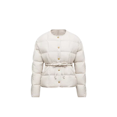 Moncler Belted Leather-trimmed Down Jacket In White