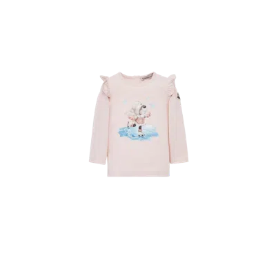 Moncler T-shirt À Manches Longues En Coton À Motif Ours En Peluche In Pink