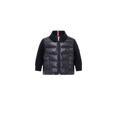 Moncler Cardigan Zippé Matelassé En Laine In Black
