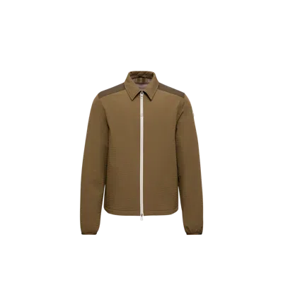 Moncler Padded Seersucker Zip Shirt Jacket In Green