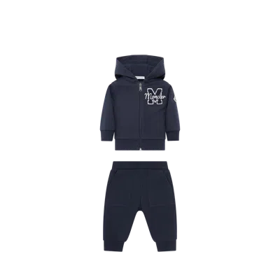 Moncler Ensemble De Survêtement En Coton À Logo En Teddy Brodé In Blue