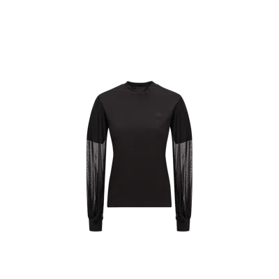 Moncler Logo Patch Sheer Sleeved Top In Blue