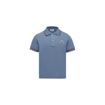 Moncler Tricolor-trimmed Cotton Piquet Polo Shirt Blue In Blue