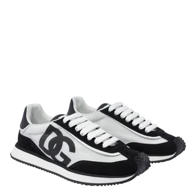 Dolce & Gabbana Multicolor Mesh And Split Leather Cushion Sneakers In Black