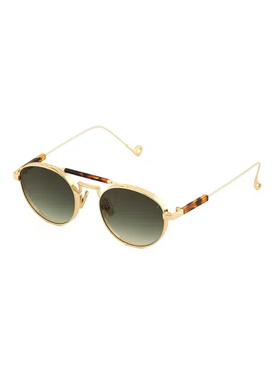 Eyepetizer Gold-tone Round-frame Sunglasses In Green