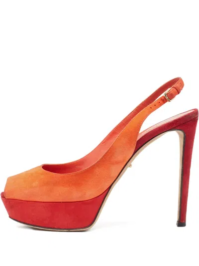 Pre-owned Sergio Rossi Vintage  110mm Suede Platform Slingback Pumps In Orange