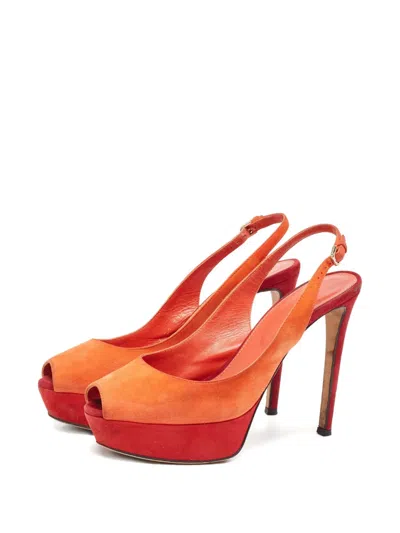 Pre-owned Sergio Rossi Vintage  110mm Suede Platform Slingback Pumps In Orange
