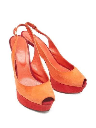 Pre-owned Sergio Rossi Vintage  110mm Suede Platform Slingback Pumps In Orange