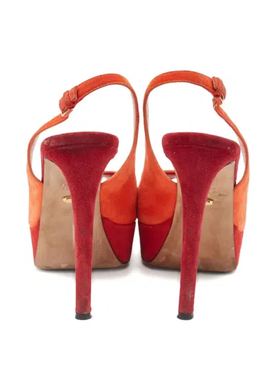 Pre-owned Sergio Rossi Vintage  110mm Suede Platform Slingback Pumps In Orange