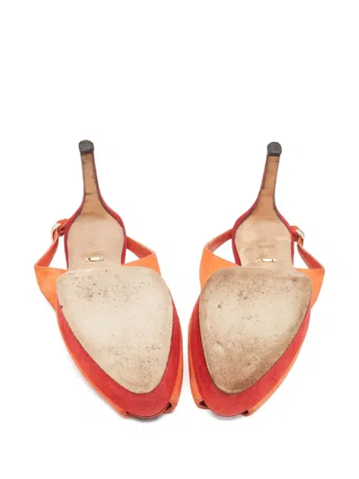 Pre-owned Sergio Rossi Vintage  110mm Suede Platform Slingback Pumps In Orange