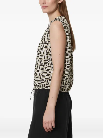 Marc O'polo Geometric-print Sleeveless Blouse In Brown