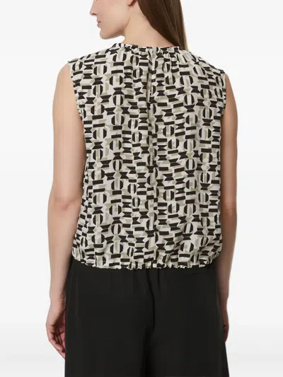 Marc O'polo Geometric-print Sleeveless Blouse In Brown