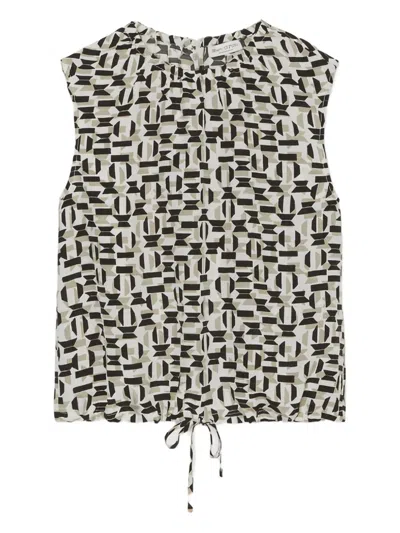 Marc O'polo Geometric-print Sleeveless Blouse In Brown