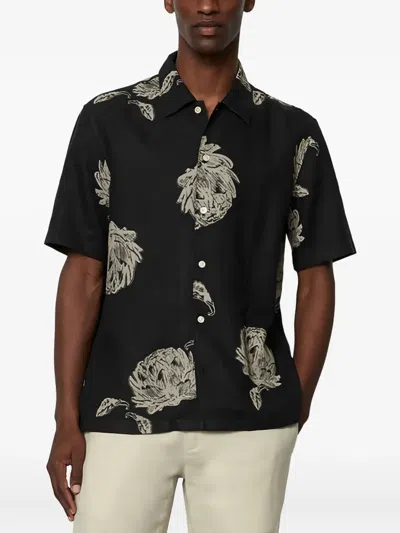 Marc O'polo Floral-print Short-sleeve Shirt In Black