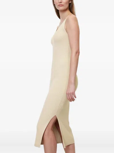 Marc O'polo Ribbed Slip Midi Dress In Gold