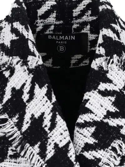 Balmain Houndstooth-pattern Fringed Blazer