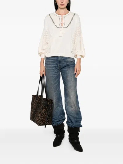 Ba&sh Bausca Embroidered Tassel-neck Top In Neutral