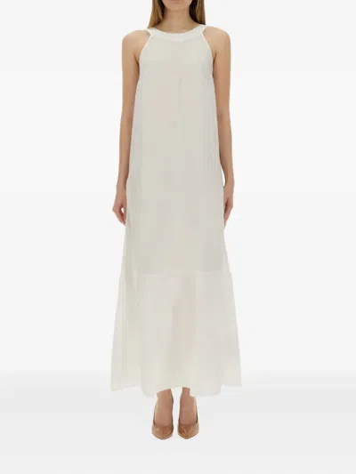 120% Lino Round-neck Tiered Dress In White