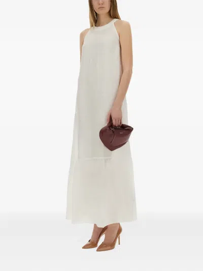 120% Lino Round-neck Tiered Dress In White