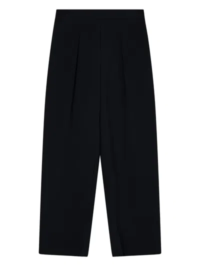 Emporio Armani High Waist Pleated Wide Leg Trousers In Black