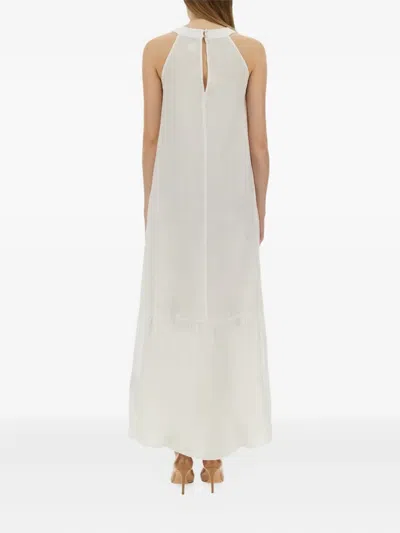 120% Lino Round-neck Tiered Dress In White