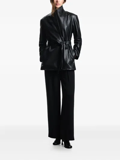 Emporio Armani High Waist Pleated Wide Leg Trousers In Black
