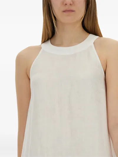 120% Lino Round-neck Tiered Dress In White