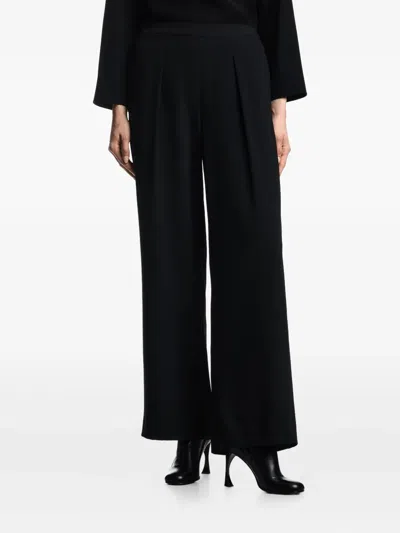 Emporio Armani High Waist Pleated Wide Leg Trousers In Black