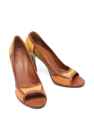 Pre-owned Bottega Veneta 110mm Woven Leather Peep-toe Pumps