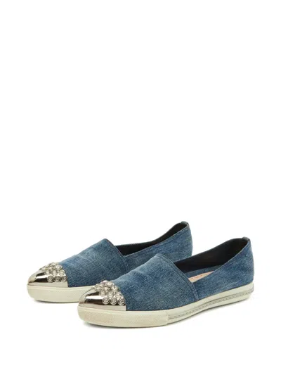 Pre-owned Miu Miu Denim Metal-toecap Sneakers