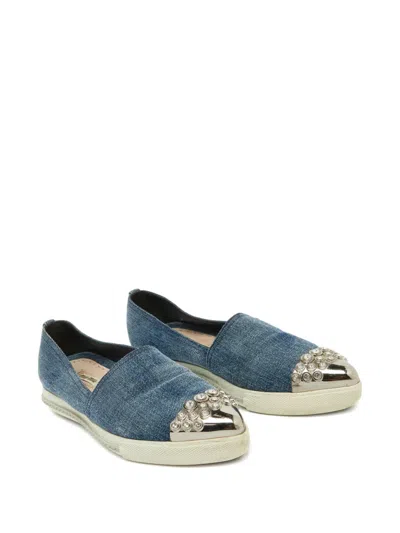 Pre-owned Miu Miu Denim Metal-toecap Sneakers