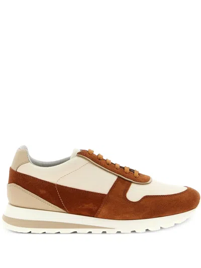 Brunello Cucinelli Suede Rubber Sole Leather Sneakers In Brown