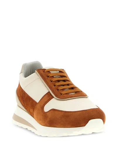 Brunello Cucinelli Suede Rubber Sole Leather Sneakers In Brown