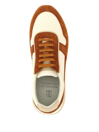 Brunello Cucinelli Suede Rubber Sole Leather Sneakers In Brown