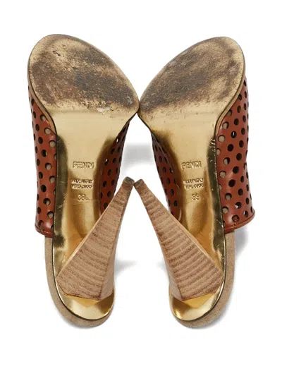 Pre-owned Fendi 2023 100mm Perforated Mules In Brown