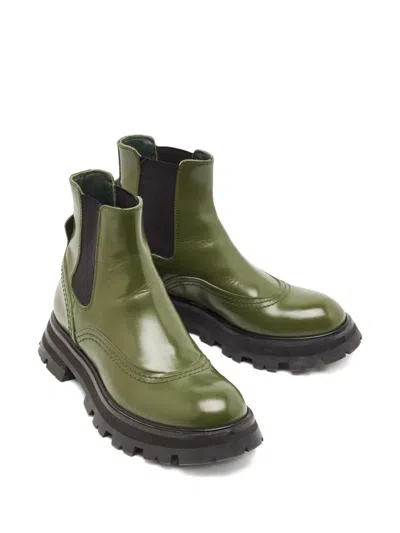 Pre-owned Alexander Mcqueen Wander Leather Boots In Green