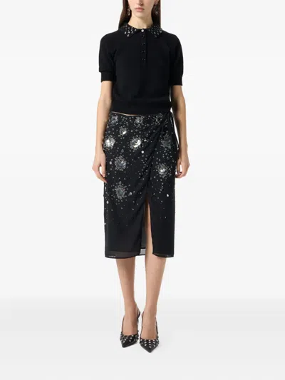 Blumarine Embroidered-sequins Wrap Mid Skirt In Black