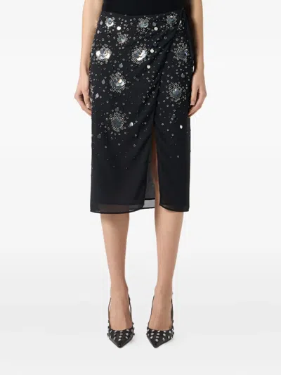 Blumarine Embroidered-sequins Wrap Mid Skirt In Black