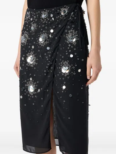 Blumarine Embroidered-sequins Wrap Mid Skirt In Black