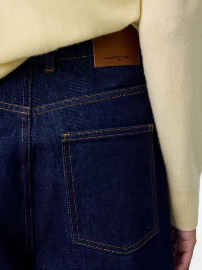 Claudie Pierlot Straight-leg Leather-patch Jeans In Blue