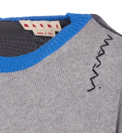 Marni Cropped Color-block Sweater With Round Neckline In Gray