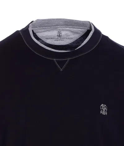 Brunello Cucinelli Logo Crew Neck Cotton T-shirt With Contrast Trim