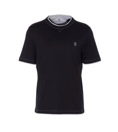 Brunello Cucinelli Logo Crew Neck Cotton T-shirt With Contrast Trim