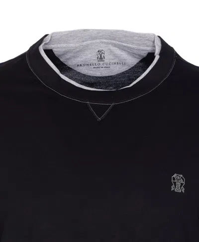 Brunello Cucinelli Logo Crew Neck Cotton T-shirt With Contrast Trim