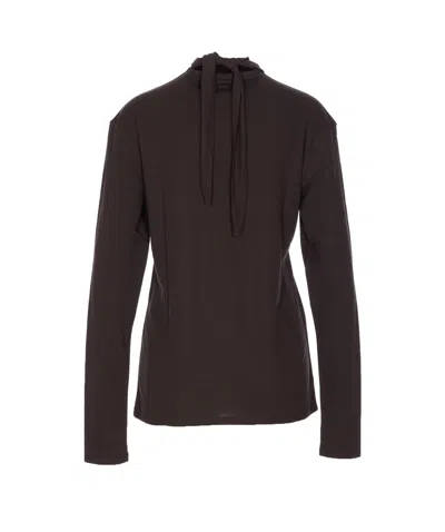 Lemaire Long Sleeved Top With Scarf Detail In Black