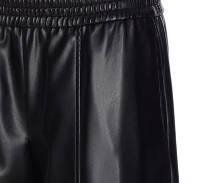 Pinko Wide Leg Faux Leather Trousers With Drawstring Hem In Black